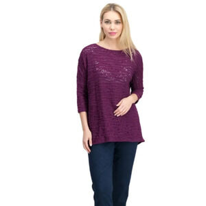 Neon Buddha Womens 3X Textured Open Knit Plum Three Quarter Sleeve Shirt